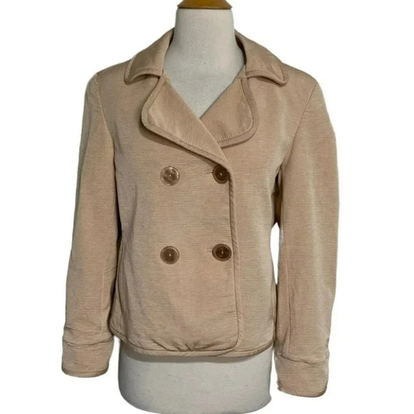 TALBOTS 14P blazer jacket tan textured double breasted cotton/silk blend Classy - Picture 1 of 7
